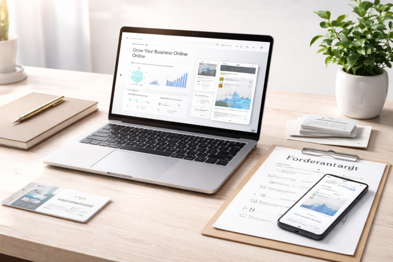 Arbeitstisch mit Computer und Handy