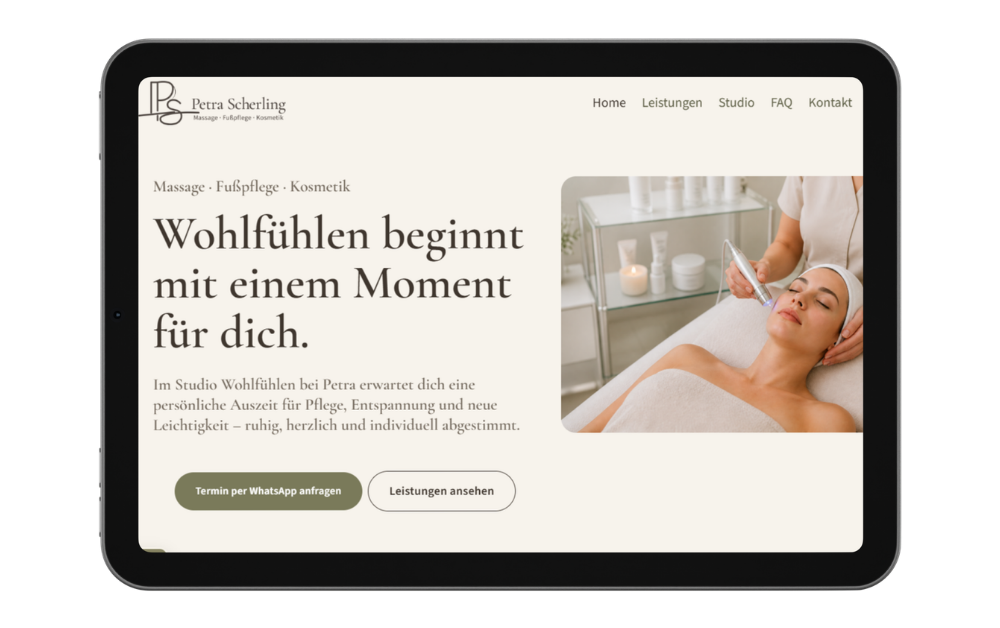 Responsive Webdesign für Wohlfühlen bei Petra auf Tablet Responsive Webdesign für Wohlfühlen bei Petra auf Tablet